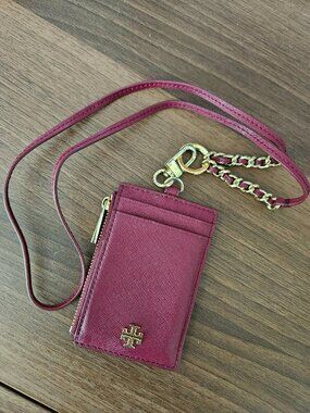 Tory Burch Ox Blood Card Wallet & Lanyard